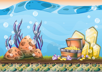 Fototapeta premium cartoon vector underwater treasure background with separated layers for game art and animation game design asset in 2d graphic