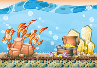 cartoon vector underwater treasure background with separated layers for game art and animation game design asset in 2d graphic