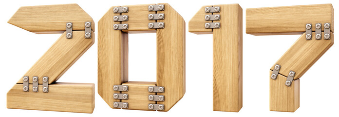 new 2017 year from wood. isolated on white. 3D illustration