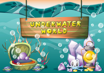 cartoon vector underwater treasure background with separated layers for game art and animation game design asset in 2d graphic