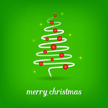 Green christmas card with christmas tree