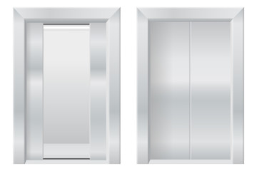Modern elevator with open and closed doors