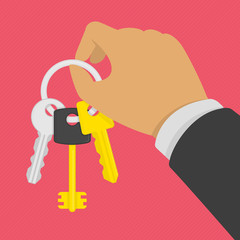 Keys on key ring in hand.