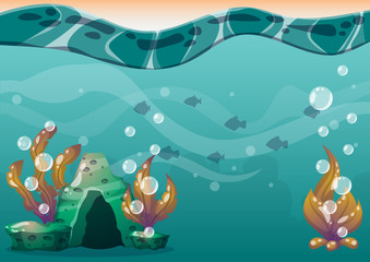 cartoon vector underwater background with separated layers for game art and animation game design asset in 2d graphic