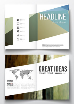 Set of business templates for brochure, magazine, flyer, booklet or annual report. Colorful polygonal backdrop, blurred background, natural landscape, modern stylish triangle vector texture