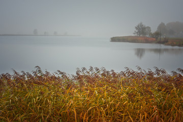 Jesienny poranek nad jeziorem