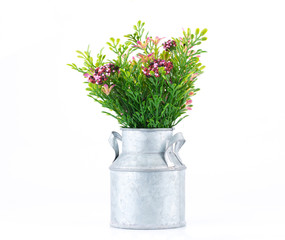 vintage metal can for milk container, cute toy, isolated on whit