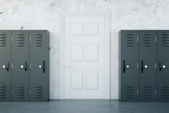 School corridor with grey lockers