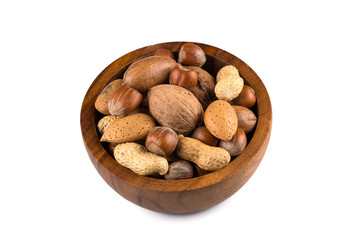 Mixed nuts in shells in a bowl
