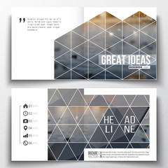 Set of annual report business templates for brochure, magazine, flyer or booklet. Polygonal background, blurred image, urban landscape, cityscape, modern stylish triangular vector texture