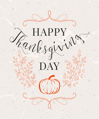 Vector illustration of Happy Thanksgiving Day, autumn vintage design