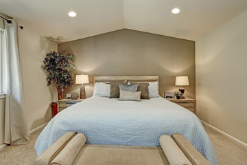 Fototapeta na wymiar Elegant bedroom interior with pale blue bedding