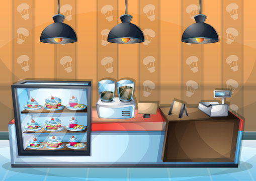 cartoon vector illustration interior cafe room with separated layers in 2d graphic