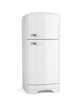 Retro white fridge refrigerator isolated