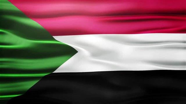 Realistic Seamless Loop Flag of Sudan Waving In The Wind With Highly Detailed Fabric Texture.