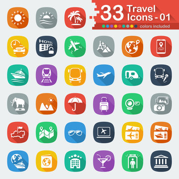 33 white flat travel icons 01