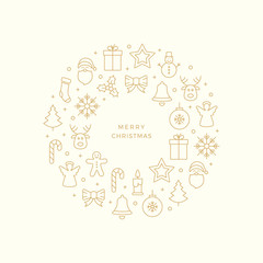 gold christmas line icons circle beige background