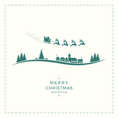 santa claus sleigh merry christmas vintage card