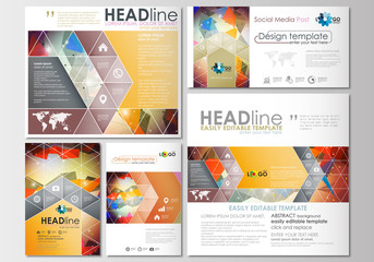 Social media posts set. Business templates. Cover template, easy editable, flat layouts in popular formats. Abstract colorful triangle design vector background with polygonal molecules.
