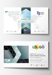Business card templates. Cover template, easy editable, abstract flat design vector layout. Chemistry pattern, hexagonal molecule structure. Medicine, science, technology concept.