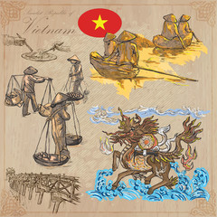 Vietnam. Pictures of Life. Colored vector pack. Hand drawings.