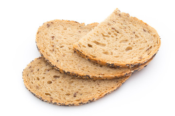 Sliced white bread with cereals. Isolated over white background.