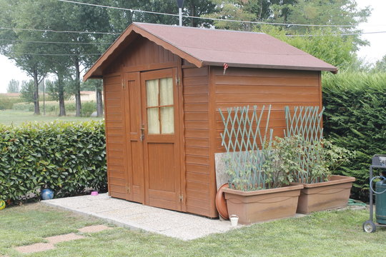 wooden shed for tools in the garden