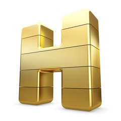 3d gold letter H isolated white background.