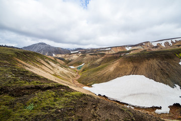 Landmannalaugar. Amazing multicoloured mountains near Brennisteinsalda at the start of the Laugavegur hike in the southern highlands of Iceland