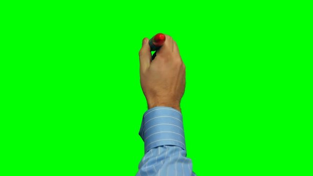 Male hand with red market on Chroma Key green