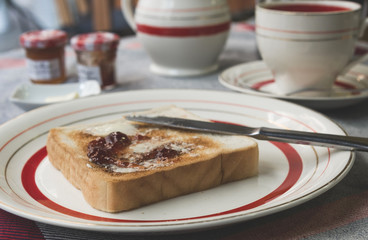 Toast with butter and jam
