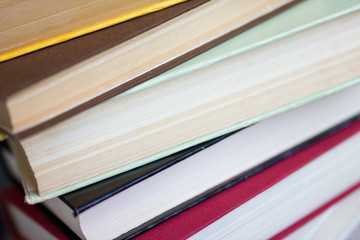 Closeup of stacked old books and textbook