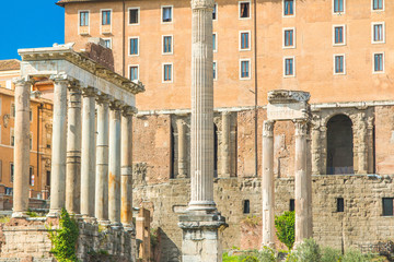 Roman Forum, the columns of the Temple of Saturn, Rome, Italy
