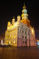 Fototapeta na wymiar Night photo of beautiful historical city hall in Poznan, Poland