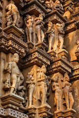 Fototapeta na wymiar Famous sculptures of Khajuraho temples, India