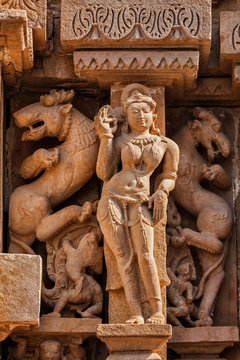 Famous sculptures of Khajuraho temples, India