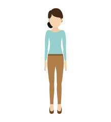 Fototapeta premium avatar woman cartoon standing and wearing casual clothes over white background. vector illustration