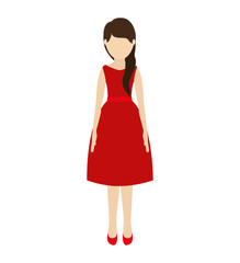 avatar woman cartoon standing and wearing red dress over white background. vector illustration