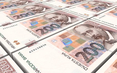 Croatian kuna bills stacks background. 3D illustration.