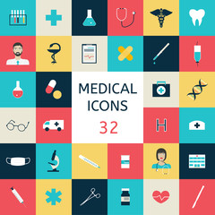 Set icons medical tools and healthcare equipment, science research and health treatment service. Modern design