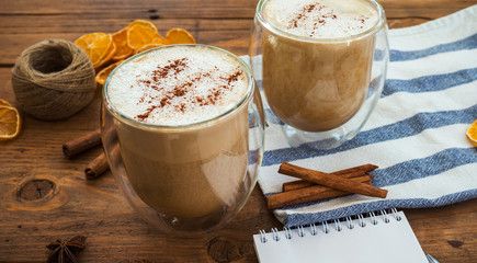 pumpkin latte with spice. toned. selective focus