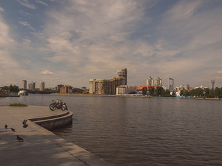 Naklejka premium Embankment of the river Iset. Yekaterinburg city. Sverdlovsk reg