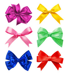 Set of colorful festive bows on white background.