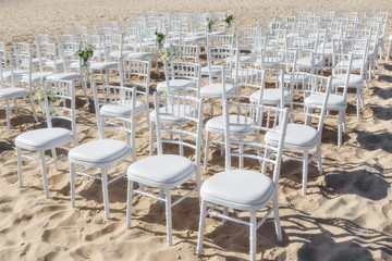 Chairs in a row for the wedding ceremony.