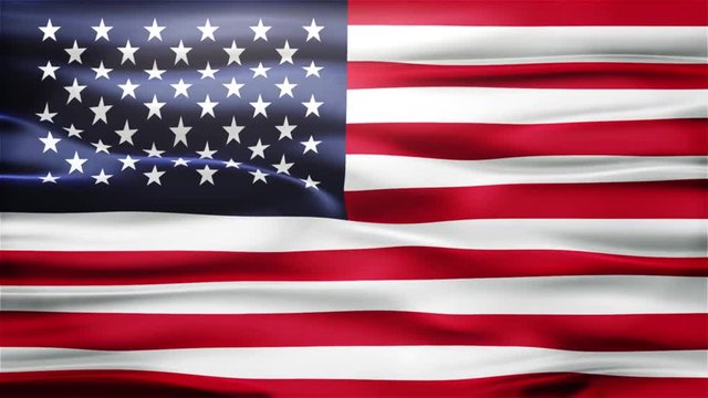 Realistic Seamless Loop Flag of United States of  America Waving In The Wind With Highly Detailed Fabric Texture.