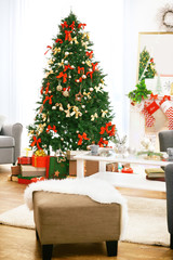 Interior of beautiful living room decorated for Christmas