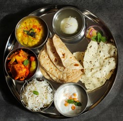 Indian Vegetarian Thali overhead view