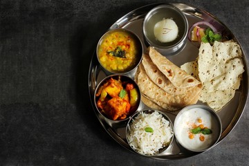 Indian Vegetarian Thali overhead view
