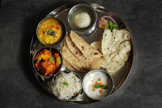 Indian Vegetarian Thali Overhead View