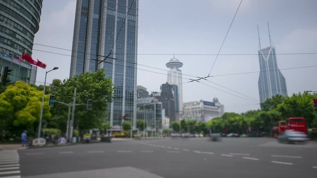 Shanghai business district junction traffic time lapse